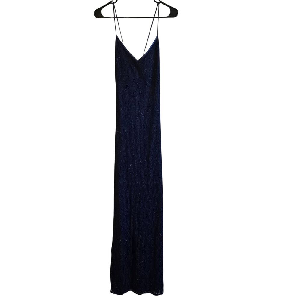 Vintage blue sparkle lace maxi dress size 14 whimsygoth y2k